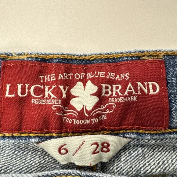 Lucky Brand Abbey Bermuda Shorts Women 6 28 Blue Denim Embroidered Frayed Hem - Picture 5 of 16